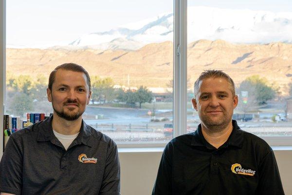 Meet the owners of HedgeHog Electric and Solar- Ephraim and Carling Barlow.  Gotta love that view of the mountains dusted with snow!