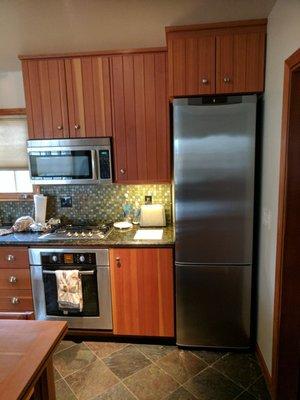 Here is a European style kitchen in Pismo Beach, Ca. Nice and compact, yet functional!