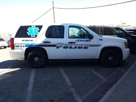 Jerome Police vehicle in front of the police station