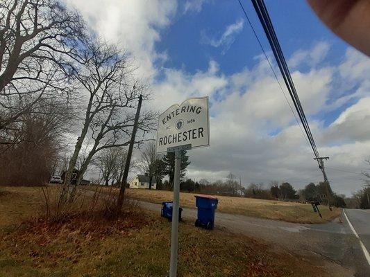 Entering Rochester sign, at the town line from Acushnet.