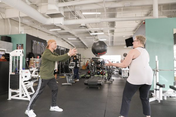 Coach Jeff and his client working on some lateral core and coordination exercises.