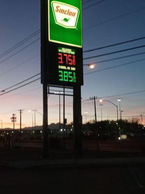 Marquee lying about the gas prices at this station. It is actually $4.08 a gallon.