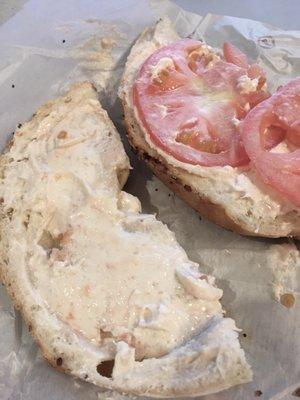 Their "lox" cream cheese is nothing but vaguely pink plain. Maybe they dipped a piece of lox like a teabag? Ripoff.