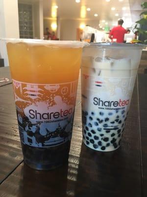 Passion fruit orange grapefruit tea, boba fresh milk