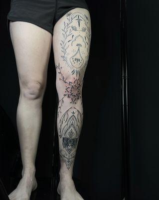 Leg sleeve ornamental vines flowers butterfly