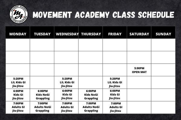 Movement Academy Class Schedule