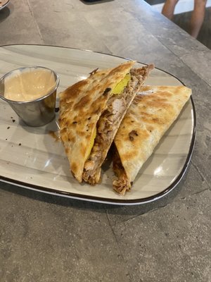 Pulled Pork Quesadilla (almost forgot to snap photo- we each ate a piece first).