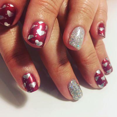 Valentine's Gel Polish Manicure with stamped art.