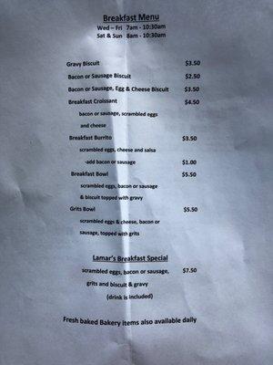 Breakfast Menu