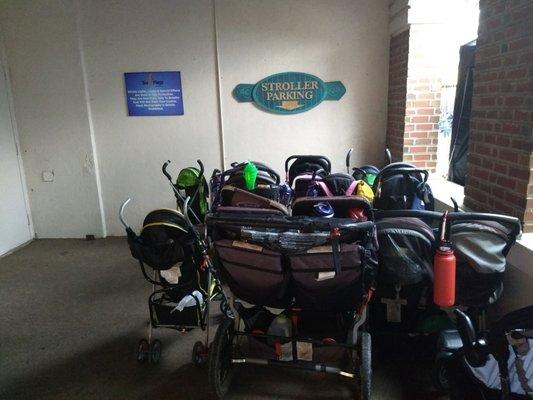 Stroller parking under the covered awning