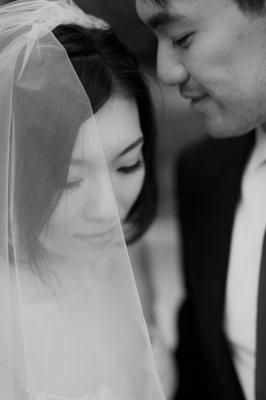 Bride and groom portrait taken at University of Chicago