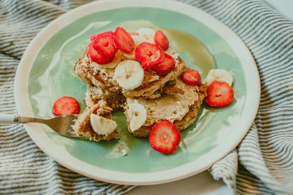 Toasted Coconut Cashew Manna Butter Pancakes.