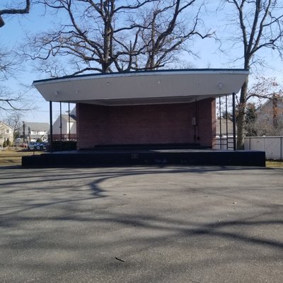 Memorial park outdoor theater shell behind E.Rock Village hall