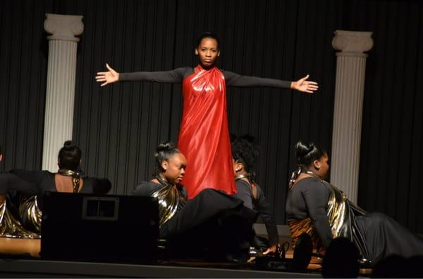 Leaps of Faith dance team performing in the church family life center.