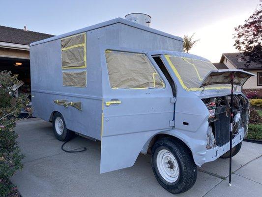 1972 Ford Econoline primed with paint bought at the shop