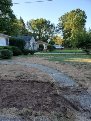 Notice the neighbors lawn in background.