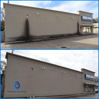 Exterior cleaning of a building. Pressure washing. Soft washing of a building.