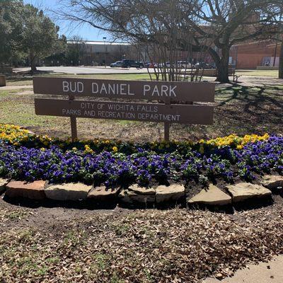 Sign for Bud Daniel Park in Wichita Falls, Texas.