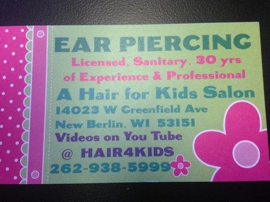 Ear piercing for infants, children, kids, near me in New Berlin, WI