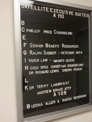 Listing of offices in the A 110 suites.