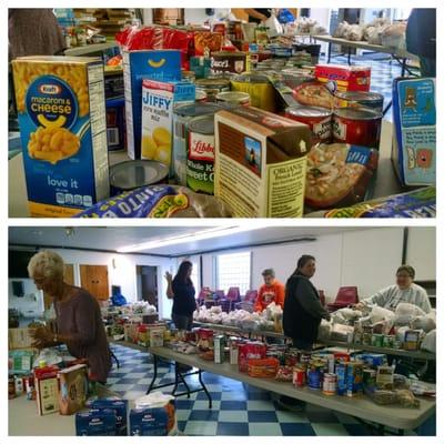 Sorting donation from the Postal Carriers Food Drive for our pantry.