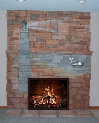 Custom designed lighthouse fireplace surround