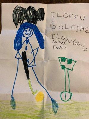 My 4 year old granddaughter's drawing of golfing!