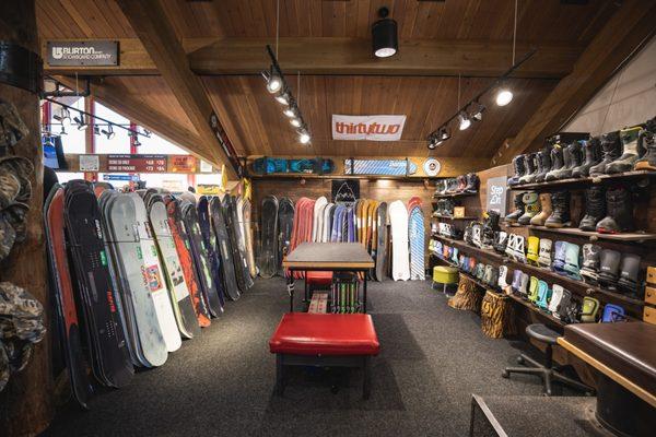 A display of the snowboards for sale