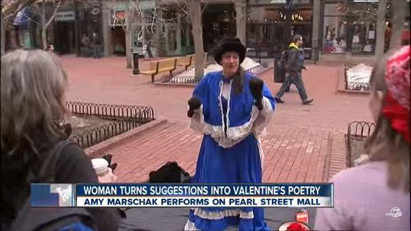 Denver7 covers Poet Amy Performing Valentine's Day Romantic poems