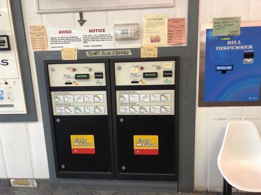 The machines at this place  do not accept quarters therefore you have to purchased a card in advance.