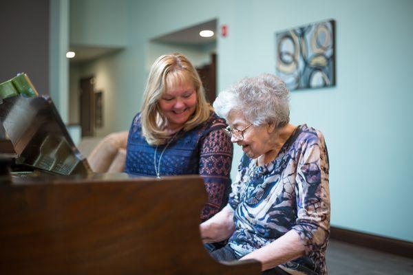 Playing piano is just one of the many creative outlets offered to our assisted living residents and their guests to enjoy.