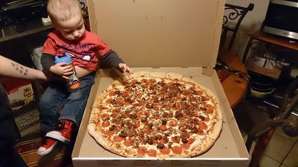 XXL meat lovers pizza, the very first pizza we got from cha cha!