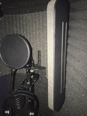 Inside the FDR recording booth: TLM 102 condenser microphone w/ pop filter & additional vocal voxguard for great sounding vocals.