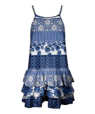 Lily
 White & Blue Floral Ruffle-Hem Sleeveless Tunic - Women & Plus
 Size: M/8-10