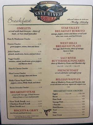 Breakfast menu