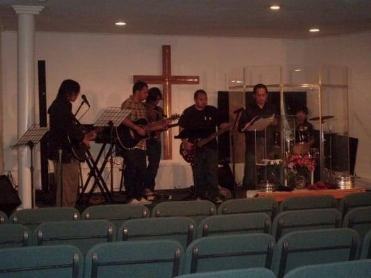 Worship band rehearsing