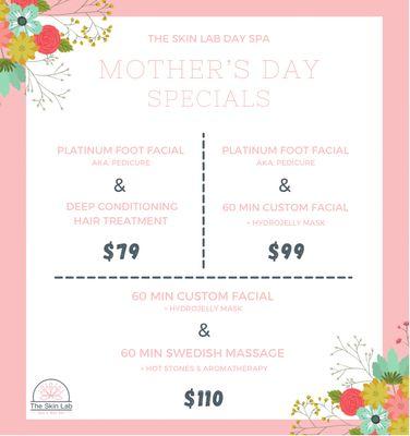 Mother's Day Specials! These are valid until the end of May! They can also be purchased on a Gift Card as well!