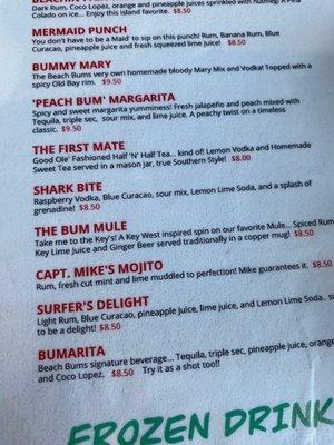 Drink menu