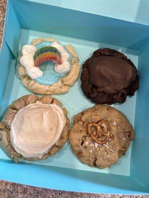 Rainbow Sugar Rush, Buckeye Brownie, Peanut Butter Smash w/PB frosting, and Butterscotch Pretzel cookie!