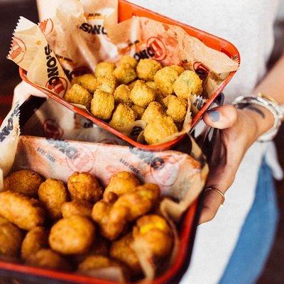 Sweet corn nuggets and crispy fried okra. Yum!