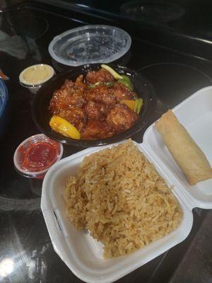 Orange chicken,fried rice,egg roll(vegetable)