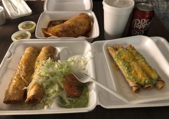 Bean an cheese burrito, flautas and rolled tacos.  Thanks Emma's for a great dinner!