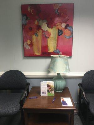 Pretty flower paintings and informational pamphlets about the latest in women's health!