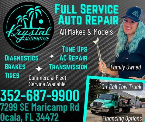 Full service auto repair! Tune Ups AC Repair Transmission Brakes Tires Diagnostics All Makes &models