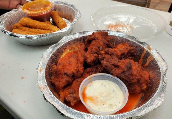 Mozzarella sticks (top)  Hot Wings (bottom)