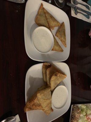 Samosas and potato bolani, great way to start dinner.  Nice with the sauce plus some of the hot sauces.