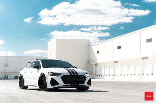 Audi RS7 sporting a set of Vossen Hybrid Forged HF-7 wheels in Gloss Black finish