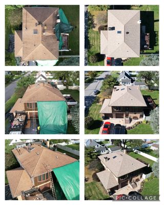 Before and After Ariel views of the roof/skylight/attic fan