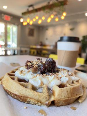 Red bean paste chestnut waffle .  Delicious