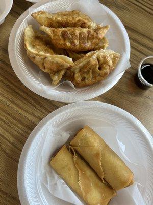 Vegetable egg rolls and gyoza